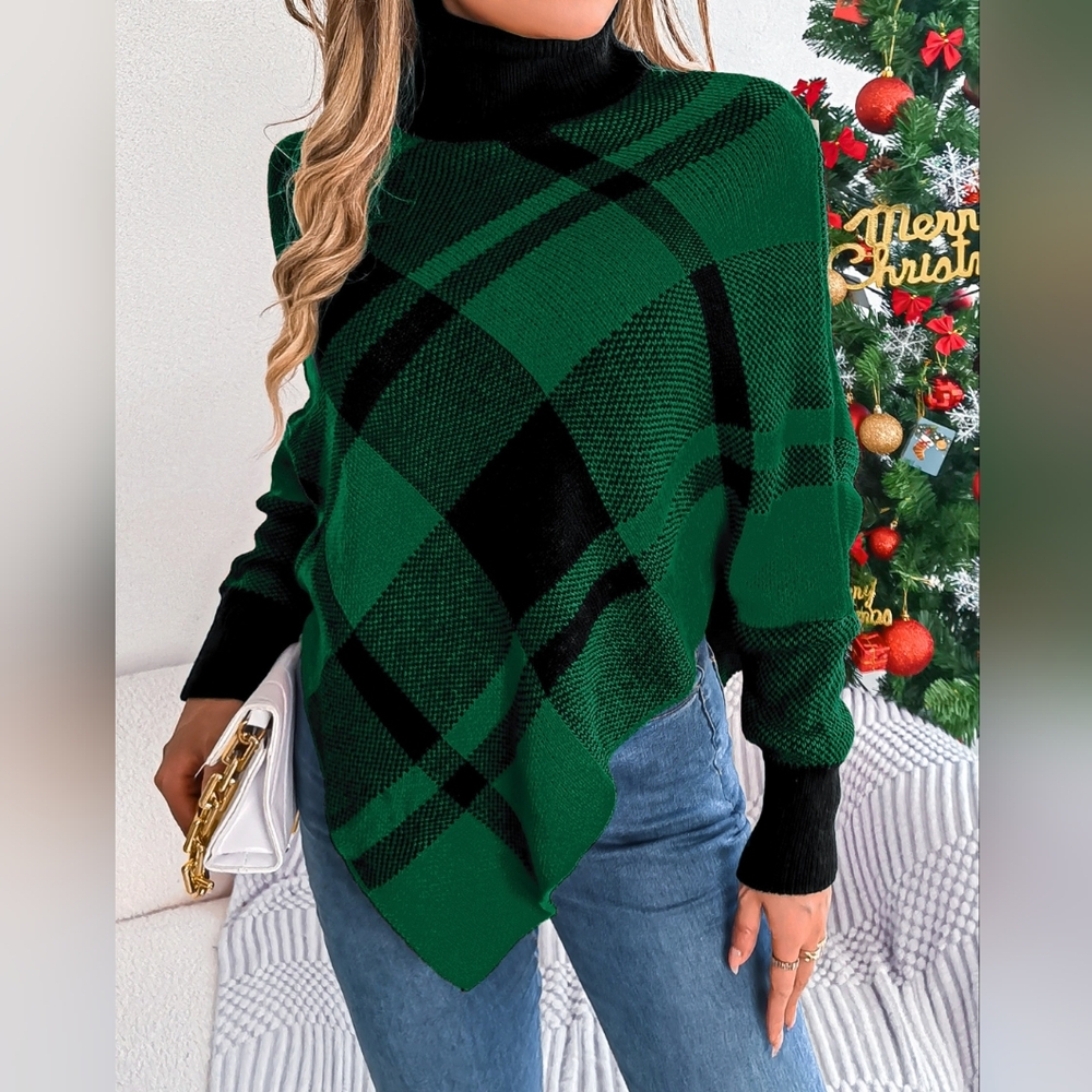 Isabelle Plaid Batwing Sweater - Green - Picture 5 of 7